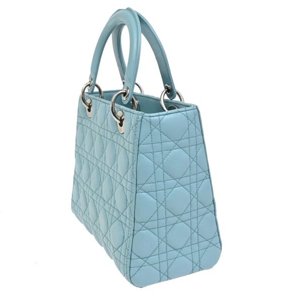 CHRISTIAN DIOR Logo Lady Cannage 2Way Shoulder Hand Bag Leather Blue - Picture 4 of 14